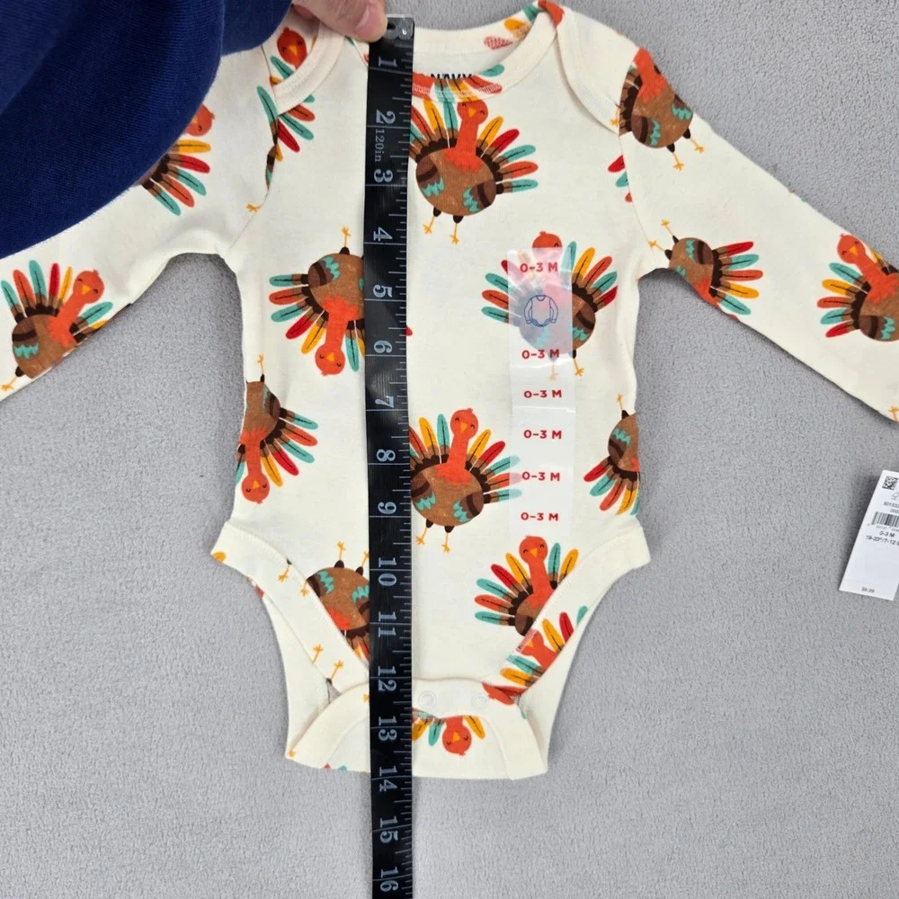Old Navy‎ NWT 0-3M Turkey Print Long Sleeve Bodysuit Unisex Thanksgiving Fall